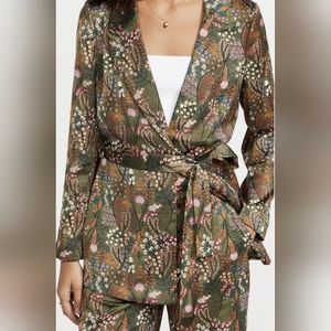 Scotch & Soda Printed Belted Single Breasted Blazer, Green, Size XL